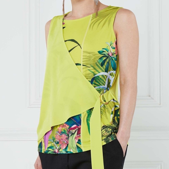 Contrast Sleeveless Tie Side Shell Top Lime - Picture 2 of 4